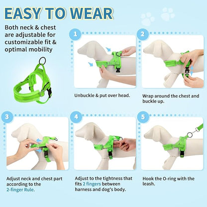 SlowTon No Pull Small Dog Harness and Leash Set, Puppy Soft Vest Harness Neck & Chest Adjustable, Reflective Lightweight Harness & Anti-Twist Pet Lead Combo for Small Medium Dogs(G,XXS)
