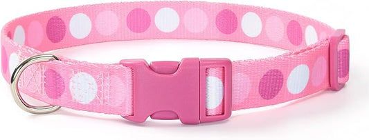 Mile High Life Dog Collar | Cute Puppy Collars | Lightweight Girl Dog Collar | Soft Boy Dog Collars | w Geometric Plaid Wave Line Pattern (Pink Big Dots, Small)