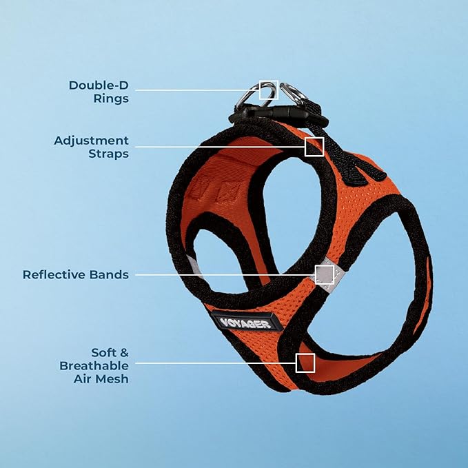 Voyager Step-In Air Dog Harness - All Weather Mesh, Reflective, No Pull Harness for Small, Medium Dogs, Cats - Secure with Hook & Loop Fastener, Buckle, Double D-Rings - Orange/Black Trim, XS