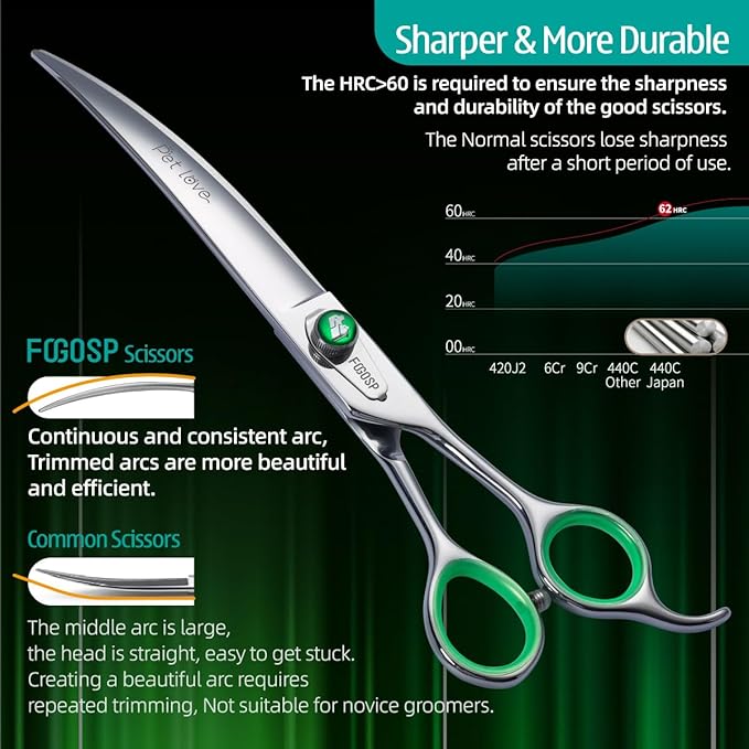 Professional Curved Dog Grooming Scissors 7.0 inch Downward Master Curved Grooming Shears for Dogs Pet Cat 30 Degree Japanese 440C Stainless Steel
