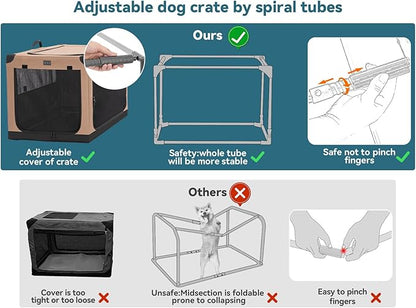 PETSFIT Portable Dog Crate, with Patented Adjustable Fabric Cover, Chewproof & Lockable Mesh Doors, Waterproof Base Collapsible Kennel Khaki 30 Inch