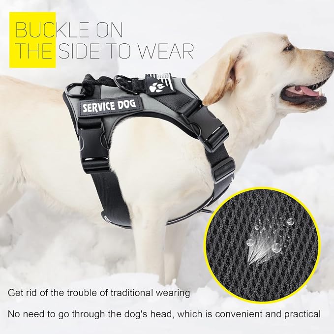 Demigreat Service Dog Harness, Reflective Dog Vest Harness with 5 PCS Patches, Adjustable Soft Oxford Pet Harness, Inner Layer Mesh, Easy to Control for Dogs