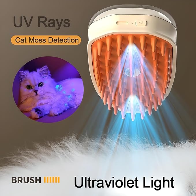 4-in-1 Pet Steam Brush: Deshedding, Vibrating, LED Lights, Steaming, and Massaging Grooming Tool for Cats, Dogs, and Small Animals, Bisque