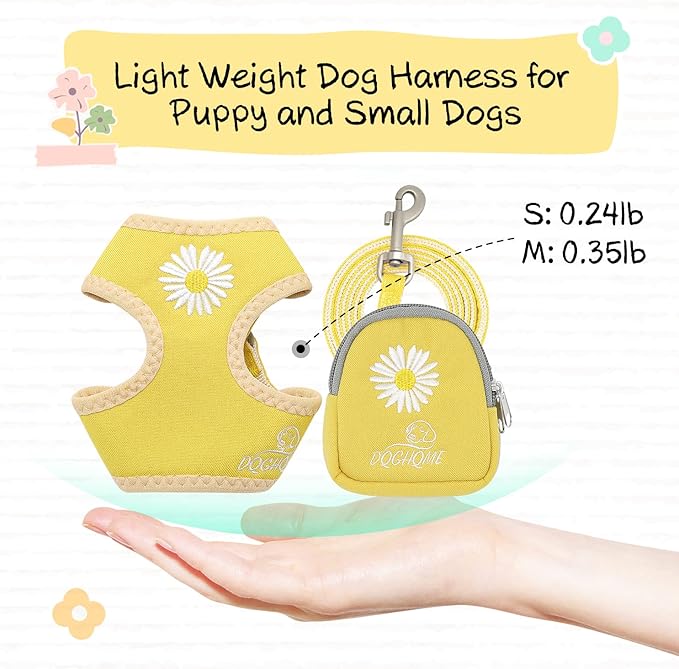 Puppy,XS/XXS Dog Harness Yellow Daisy Dog Harness for Extra Small Dogs Step in Dog Lessh and Harness Set Soft Padded Vest Harness Recommend for Chihuahua,Yorkie,Shih Tzu,Toy Poodle...