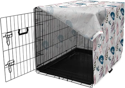 Ambesonne Leaves Dog Crate Cover, Abstract Foliage in Pastel Colors Tropical Jungle Forest Plants with Grunge Effect, Easy to Use Pet Kennel Cover for Medium Large Dogs, 42 Inch, Petrol Blue Baby Pink