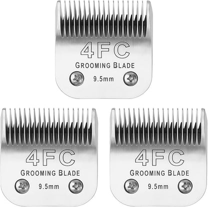 3 Pcs Size 4FC Detachable Dog Grooming Blades, Compatible with Andis, Oster A5, Wahl KM10 Series Clippers, Cut Length 9.5mm, Silver(4FC 9.5mm, 3Pcs)