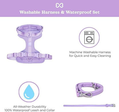 Dog Harness and Leash Set | BearBone No Pull Dog Harness and Waterproof Dog Collar and Leash Set | Heavy Duty Dog Harness, Leash and Collar | Medium Dog Harness, Leash and Collar (Lilac, Medium)