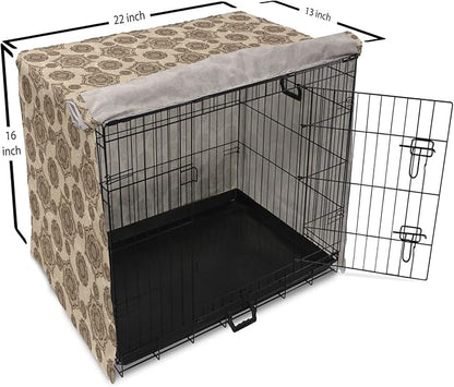 Lunarable Cream Dog Crate Cover, Vintage Eastern Inspired Design with Symmetrical Elements Abstract Flower Arrangement, Easy to Use Pet Kennel Cover for Small Dogs Puppies Kittens, 22 Inch, Tan Brown