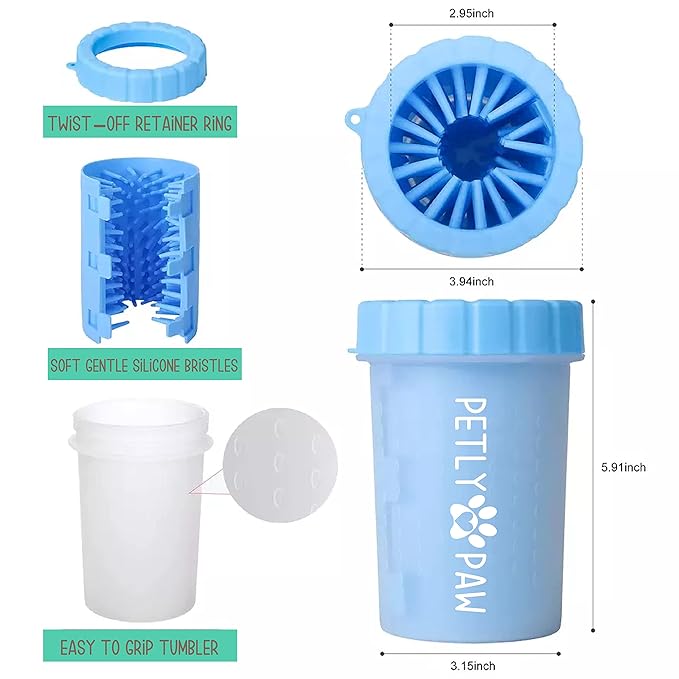Petly Paw Dog Paw Cleaner - Pet Paw Washer - Pet Foot Cleaner for Small, Medium and Large Breed Dogs/Cats (Small, Blue)