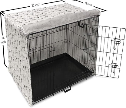 Lunarable Skull Dog Crate Cover, Cartoon Pattern of Monochrome Skeletons Halloween Themed Illustration Horror, Easy to Use Pet Kennel Cover for Small Dogs Puppies Kittens, 22 Inch, White Black