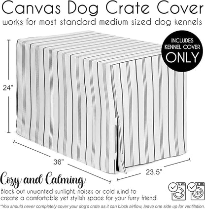 Sweet Jojo Designs White and Grey Stripe Dog Crate Cover – Kennel Covers for 36 Inch Pet Cage Medium - Neutral Contemporary Modern Pinstriped Minimalist Gray