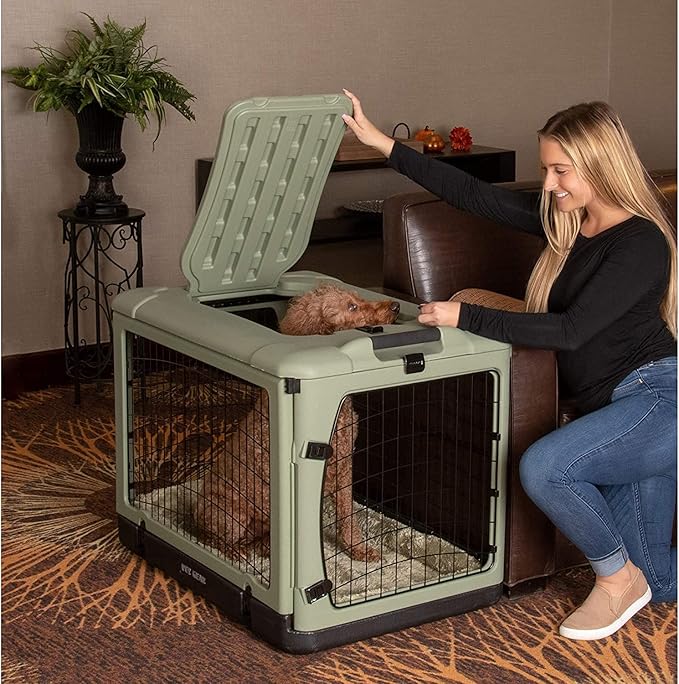 Pet Gear “The Other Door” 4 Door Steel Crate for Dogs/Cats with Garage-Style Door, Includes Plush Bed + Travel Bag, No Tools Required, 3 Models, 3 Colors