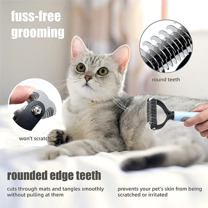 Pet Grooming Brush - Deshedding Brush, Double Sided Shedding and Dematting Undercoat Rake Comb for Dogs and Cats, Deshedding Tool for Grooming