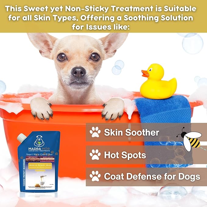 Worldwide Nutrition Madra Mor Milk & Honey Mud Spa Bath for Dogs | Dog Bath for Dog Grooming | 10oz Pouch Mud Bath Dog Essentials with Multi-Purpose Key Chain, brown