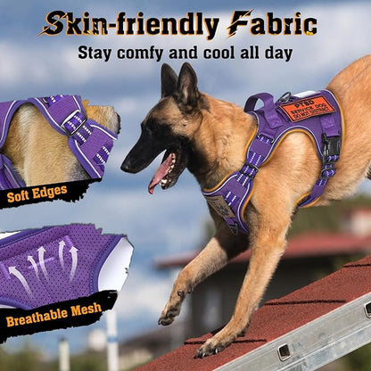 rabbitgoo Dog Harness for Large Dogs No Pull, Tactical Service Dog Vest with Molle and Control Handle, Adjustable and Reflective Military Pet Harness for Easy Walking and Training, Purple, L