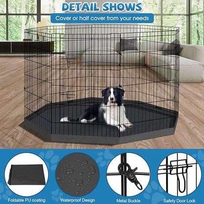 Pet Playpen Dog Pen Foldable Dog Exercise Fence 8 Panels 36 Inch Kennels Pet Playpen Options Ideal for Pet Medium Animals Outdoor Indoor (Playpen with Bottom Pad)