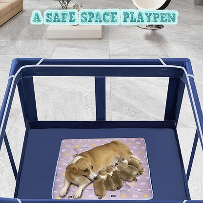 42x42x25.6 Inches Puppy Playpen with Gate, Dog Playpen for Puppies or Small Dogs, DogFence Pet Playpen for Indoor & Outdoor, Sturdy Safety DogPen with Thickened Fabric, High-Strength Nylon Wire Mesh
