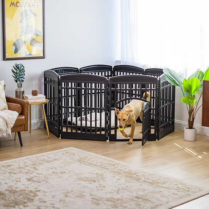 IRIS USA 34" 8-Panel Dog Playpen with Door, 63 x 63 x 35, Puppy Fence, Puppy Playpen, Dog Play Pen Indoors, Pet Fence, Medium Pets, Black