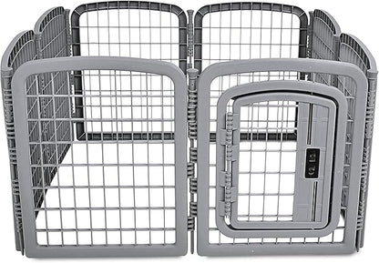 Amazon Basics 8-Panel Octagonal Plastic Pet Pen Fence Enclosure With Gate, 28 inches, Grey