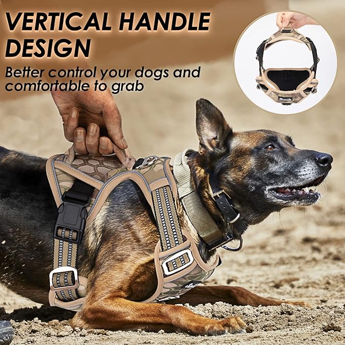 Lukovee No Pull Dog Harness, No Choke Adjustable Dog Harness with 2 Leash Clips and Easy Control Vertical Handle, Soft Padded Dog Vest for Medium and Large Dogs (Camouflage)