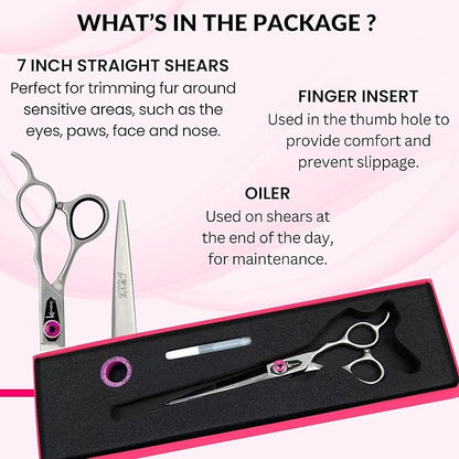 Kenchii Dog Grooming Scissors | 7 Inch Shears | Straight Scissors for Dog Grooming | Love Collection Dog Shears | Pet Grooming Accessories | Pet Hair Trimming Scissor
