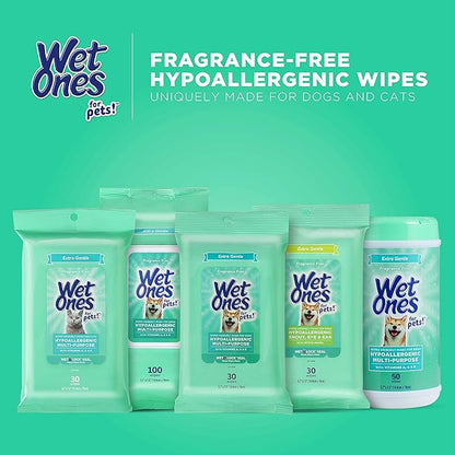 Wet Ones for Pets Multi-Purpose Dog Wipes With Vitamins A, C & E | Fragrance-Free Dog Wipes, Pet Wipes Multipurpose | Dog Grooming Wipes, 50 Count Canister