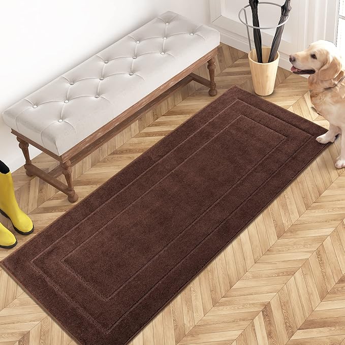 PURRUGS Dirt Trapper Door Mat 24" x 59.5", Non-Slip/Skid Machine Washable Entryway Rug, Dog Door Mat, Super Absorbent Welcome Mat for Muddy Wet Shoes and Paws, Brown