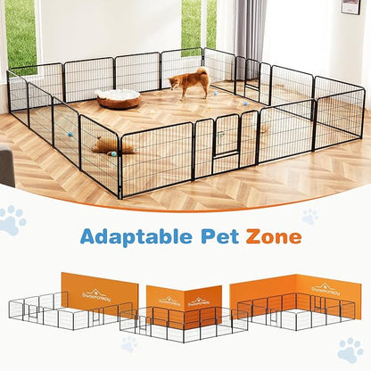 Sweetcrispy Dog Playpen Indoor - Pet Fence Exercise Pen for Yard Gate 16 Panels Foldable Puppy Playpens with Doors Metal Dog Pen for Camping, RV, Outdoor, Small/Medium Pets, 24” Height