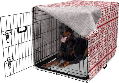 Ambesonne Christmas Dog Crate Cover, Scandinavian Tradition Fashion Nordic Borders Geometrical Pixel Retro Style, Easy to Use Pet Kennel Cover for Medium Large Dogs, 42 Inch, Orange White