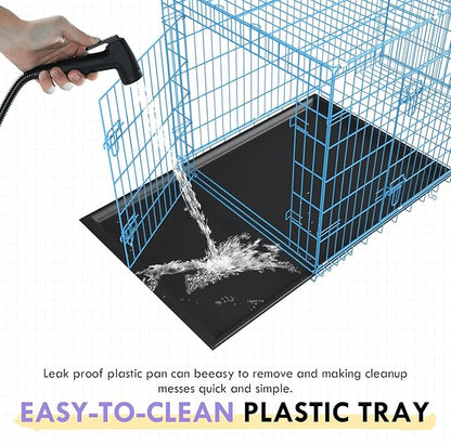 PayLessHere Large Dog Crate Kennel for Medium Large Dogs 24 inches Metal Dog Cage Double-Door Folding Travel Indoor Outdoor Puppy Playpen with Divider and Handle Plastic Tray,Blue