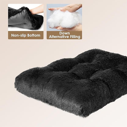 EHEYCIGA Fluffy XXL Dog Crate Pad, Plush Faux Fur Dog Bed for Extra Large Dogs, Calming Anti Anxiety XXL Dog Bed for Crate, Washable Soft Warm Dog Crate Mat with Non-Slip Bottom, Black