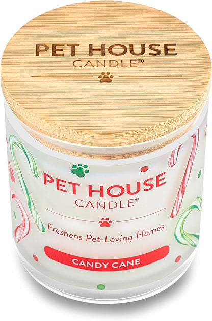 One Fur All Pet House Candle - Plant-Based/Soy, Long Lasting, Pet Odor Eliminating Scented Candle - Candy Cane