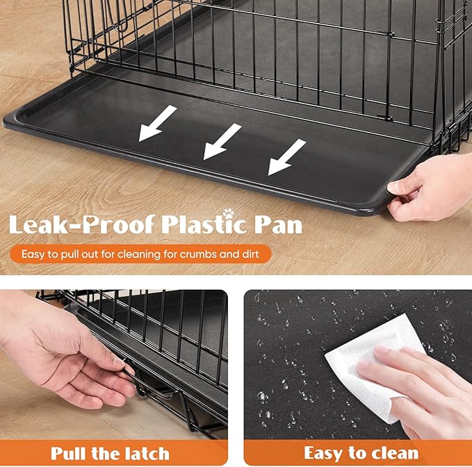 Sweetcrispy Dog Crate with Divider Panel, 48 Inch Double Door Folding Metal Wire Dog Cage with Plastic Leak-Proof Pan Tray, Extra Large Pet Kennel for Indoor, Outdoor, Travel