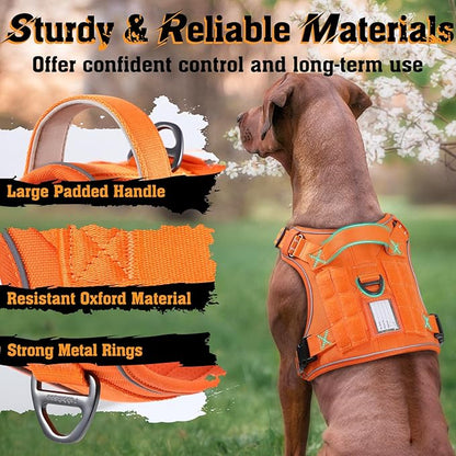 rabbitgoo Dog Harness for Large Dogs No Pull, Tactical Service Dog Vest with Molle and Control Handle, Adjustable and Reflective Military Pet Harness for Easy Walking and Training, Orange, XL