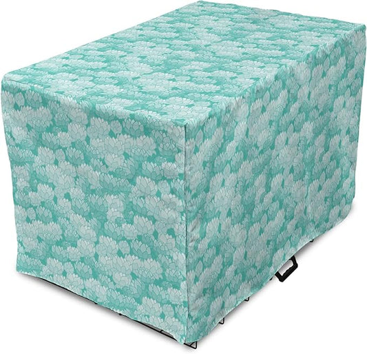 Lunarable Aquamarine Dog Crate Cover, Retro Design Continuous Pattern of Abstract Flowers, Easy to Use Pet Kennel Cover for Cats & Medium Dogs, 24 Inch, Turquoise Pale Seafoam
