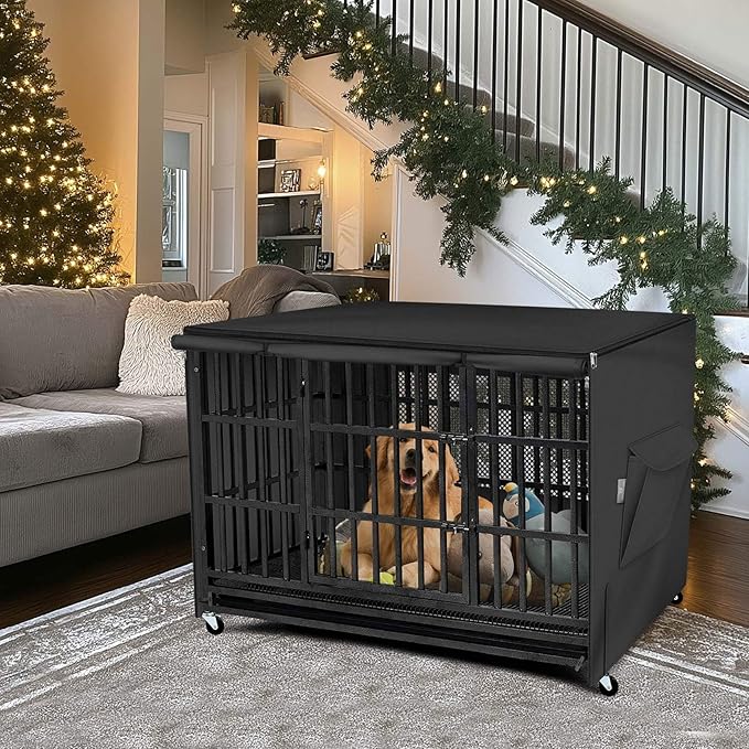 Explore Land 42 inches Dog Crate Cover with Top Panel Non-Toxic Inodorous Polyester Friendly for Dogs (Black)