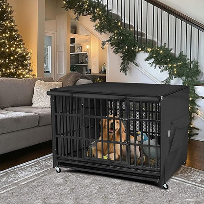 Explore Land 42 inches Dog Crate Cover with Top Panel Non-Toxic Inodorous Polyester Friendly for Dogs (Black)