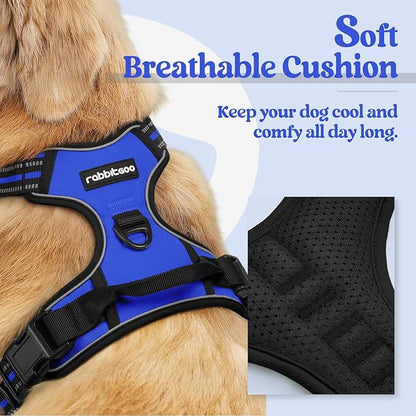 rabbitgoo Dog Harness, No-Pull Pet Harness with 2 Leash Clips, Adjustable Soft Padded Dog Vest, Reflective No-Choke Pet Oxford Vest with Easy Control Handle for Small Dogs, Dazzling Blue, S