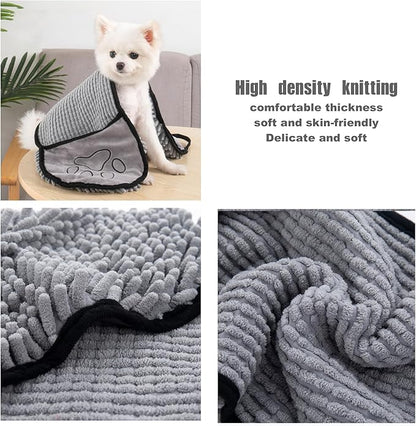 Microfiber Dog Towels for Drying Dogs, Dog Bath Brush & Towel Set, Super Absorbent,Machine Washable, Rubber Dog Wash Brush,Dog Shower Bathing Brush for with Adjustable Ring Handle(Grey)
