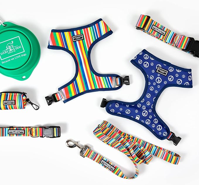 Lucky Love Dog, Soft Reversible Harness Vests, Stylish Dog Accessory (Hippie, Small)