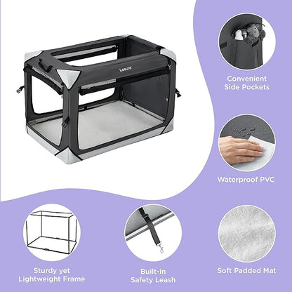 Lesure Collapsible Dog Crate - Portable Travel Kennel for Extra Large Dog, 4-Door Pet Crate with Durable Mesh Windows, Indoor & Outdoor, Charcoal Gray