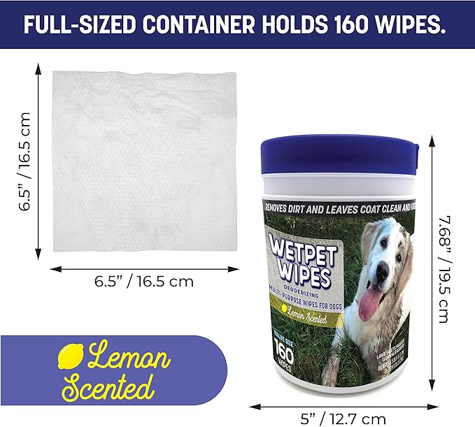 TMD Healthcare WETPET Wipes for Dogs, Lemon Scented, Grooming Wipes Remove Dirt & Grime, Deodorizing Easy to Use for Dogs & Puppies, Safe on Skin and Fur Single Pack
