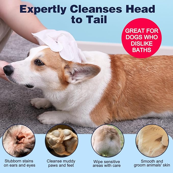 Pet Glove Wipes for Dogs, Dog Cleaning Gloves with Coconut Scented, Dual-Sided Pet Gloves Grooming for Cats with Wipes, Dog Cleaning Gloves Wipes for Daily Care and Travel, 15 Count