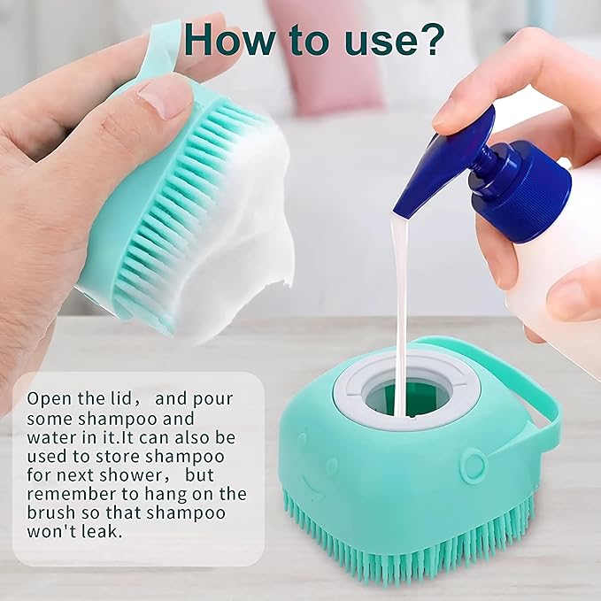 JASLAH 3 Sets with Comb, Pet Grooming Bath Brush Soft Silicone Bristle for Long Short Haired Dogs and Cats Shower, Bath Brush Soothing Massage Rubber Comb with Adjustable Ring Handle, Blue