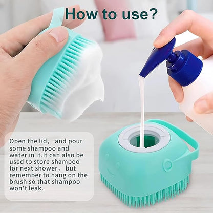JASLAH 3 Sets with Comb, Pet Grooming Bath Brush Soft Silicone Bristle for Long Short Haired Dogs and Cats Shower, Bath Brush Soothing Massage Rubber Comb with Adjustable Ring Handle, Blue