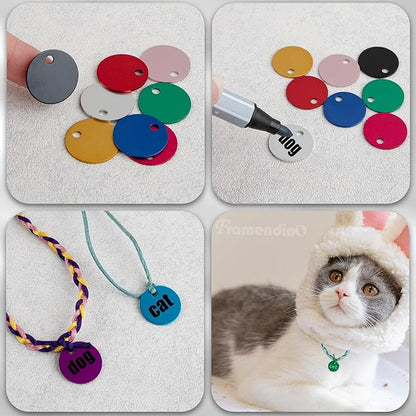 Framendino, Pet ID Tag Colorful Blank Round Double Sided Pets ID Tag Name Phone Number ID Tags Aluminum Charms