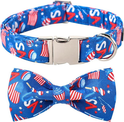 Lionet Paws Patriotic Dog Collar with Bowtie, 4th of July, Soft and Comfortable Adjustable American Flag Bowtie Collar for Dogs and Cats Male Female Gift, XS, Neck 8-12 inches