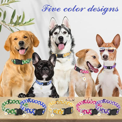 BiPawTi Cute Dog Collars with Flower Floral - Small Dog Collars for Puppies, Soft Dogs Collar for Girl Boy Female Dogs Pet with Pretty Daisies Charms (S, Blue)