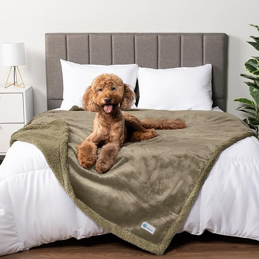 PetAmi WATERPROOF Dog Blanket for Bed, XL Dog Pet Blanket Couch Cover Protector, Sherpa Fleece Leakproof Blanket for Crate Kennel Sofa Furniture Queen Bed Protection Reversible Soft 90x90 Taupe Taupe