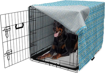 Lunarable Yellow and Blue Dog Crate Cover, Funny Cartoon Hippopotamus with Stars and Daisy Flowers, Easy to Use Pet Kennel Cover for Medium Large Dogs, 42 Inch, Pale Blue White Yellow